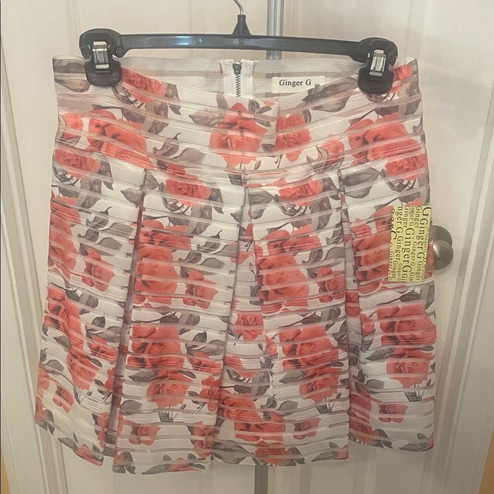 Ginger G A-Line Skirt - Pink and Gray Floral